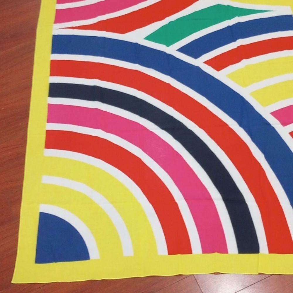 Lacoste Logo Rainbow Pattern Cotton Scarf  75" X 39", Vintage! - Picture 5 of 10